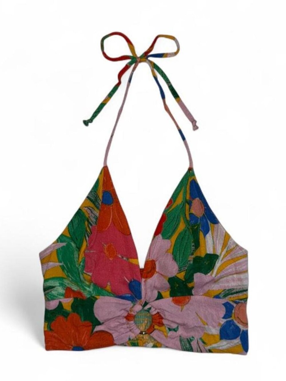 GB Multicolored Floral Halter Crop Top Women's Size Small Blouse Colorful Tank